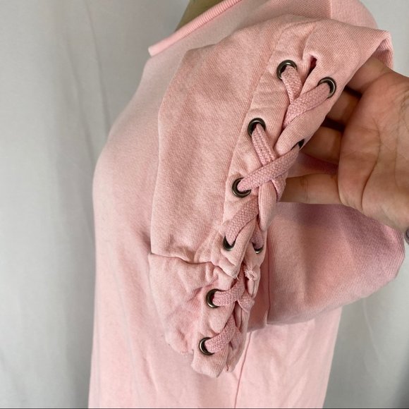 🌷 Joe’s Jean Collection Baby Pink Miaya Lace-up Sleeve Sweatshirt Size XS - Picture 5 of 13
